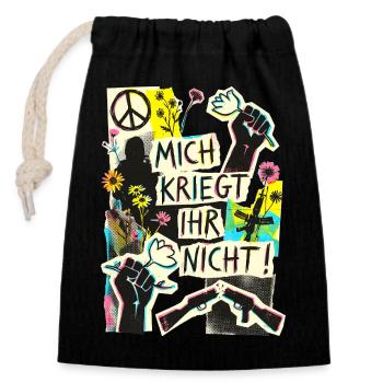Frieden Demo Gegen Krieg - Verschließbarer Geschenkbeutel aus Baumwolle (14x20cm) - Schwarz - Vorne