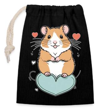 Hamster avec cœur - Sac cadeau en coton avec cordon (14 x 20 cm) - noir - Devant
