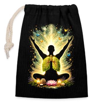 Meditation Atmung Natur Lunge Design  - Verschließbarer Geschenkbeutel aus Baumwolle (14x20cm) - Schwarz - Vorne