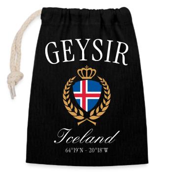 Geyser Iceland Coat of Arms Crown – Travel Souvenir - Closable cotton gift bag (14x20cm) - black - Front