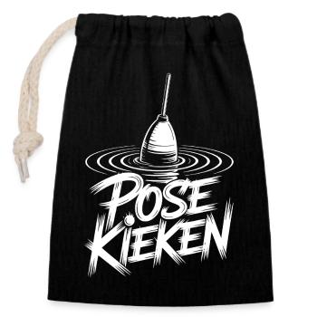 Fishing Pose Humor - Closable cotton gift bag (14x20cm) - black - Front