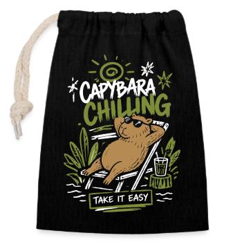 Capybara Chilling Take It Easy - Closable cotton gift bag (14x20cm) - black - Front