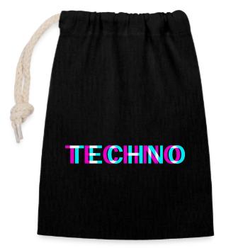 Techno Rave Festival Electro Music Raver - Sac cadeau en coton avec cordon (14 x 20 cm) - noir - Devant