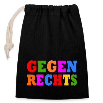 Gegen rechts - Verschließbarer Geschenkbeutel aus Baumwolle (14x20cm) - Schwarz - Vorne