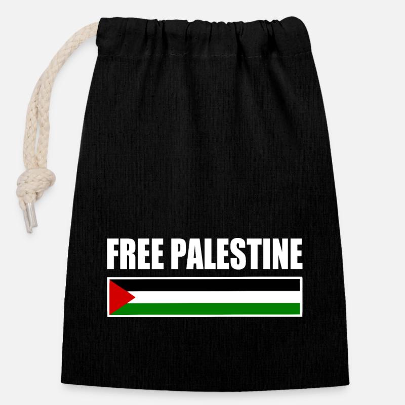 Free palestine - Sac cadeau en coton avec cordon (14 x 20 cm) - noir