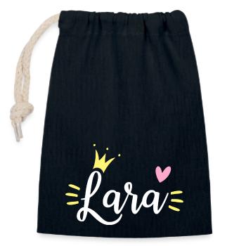 Couronne de nom Lara - Sac cadeau en coton avec cordon (14 x 20 cm) - bleu marine - Devant