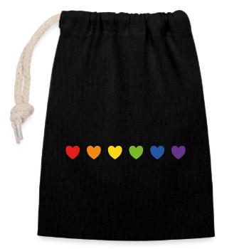 Regenbogen-Pride-Herzen - Verschließbarer Geschenkbeutel aus Baumwolle (14x20cm) - Schwarz - Vorne