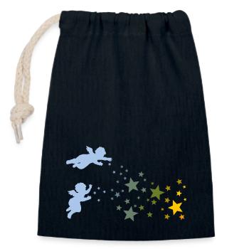 Weihnachtssterne und Engel Sterne streuen Gelb Rot - Verschließbarer Geschenkbeutel aus Baumwolle (14x20cm) - Navy - Vorne