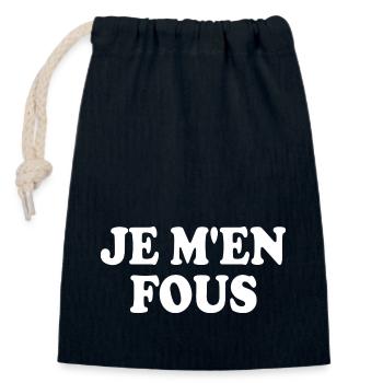 je m'en fous - Sac cadeau en coton avec cordon (14 x 20 cm) - bleu marine - Devant