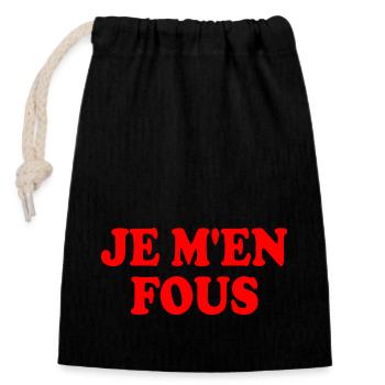 je m'en fous - Sac cadeau en coton avec cordon (14 x 20 cm) - noir - Devant