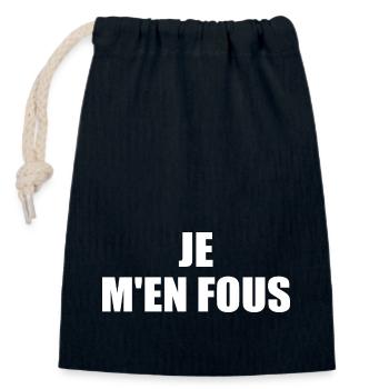 je m'en fous - Sac cadeau en coton avec cordon (14 x 20 cm) - bleu marine - Devant
