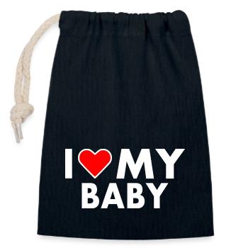 I love my baby - Sac cadeau en coton avec cordon (14 x 20 cm) - bleu marine - Devant