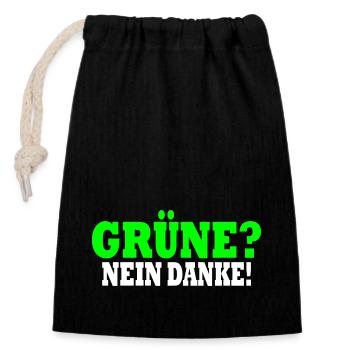 grüne nein danke - Verschließbarer Geschenkbeutel aus Baumwolle (14x20cm) - Schwarz - Vorne