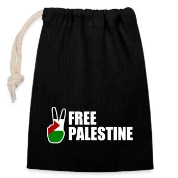 Free palestine - Verschließbarer Geschenkbeutel aus Baumwolle (14x20cm) - Schwarz - Vorne