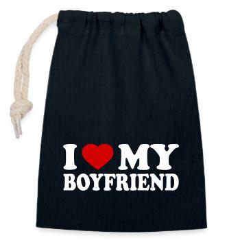 I love my boyfriend - Sac cadeau en coton avec cordon (14 x 20 cm) - bleu marine - Devant