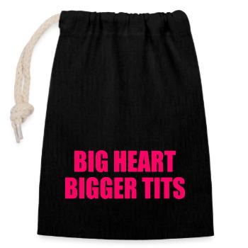 big heart bigger tits - Verschließbarer Geschenkbeutel aus Baumwolle (14x20cm) - Schwarz - Vorne