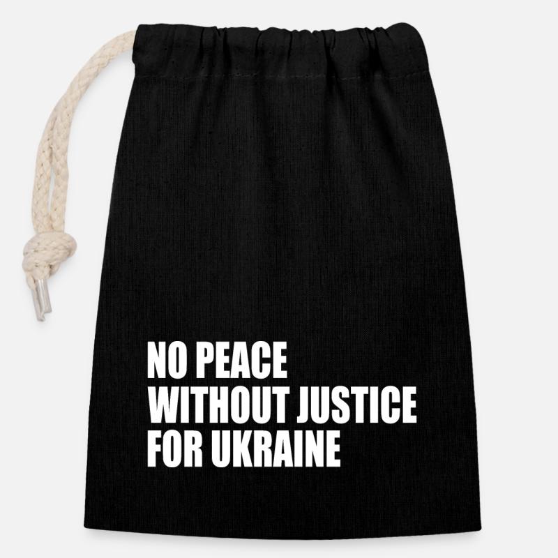 No peace without justice for ukraine - Closable cotton gift bag (14x20cm) - black
