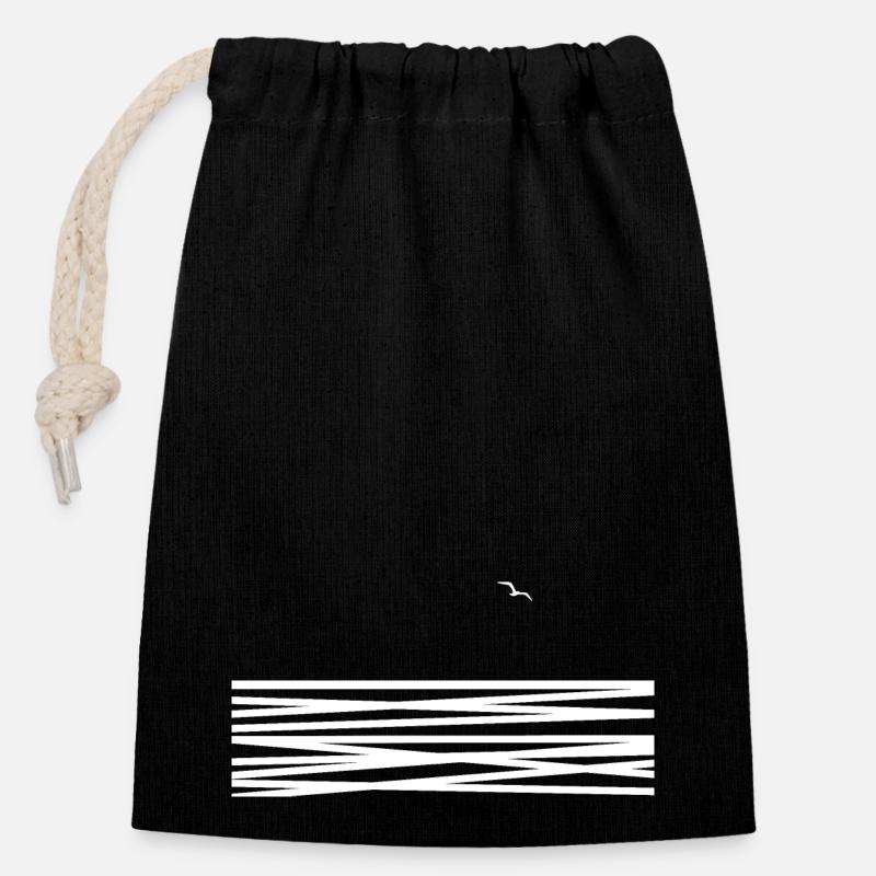 Sea with seagull - Closable cotton gift bag (14x20cm) - black