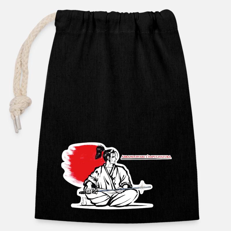 Samouraï - Abandonner l’emprise - Sac cadeau en coton avec cordon (14 x 20 cm) - noir
