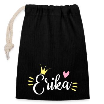Erika Name Crown - Closable cotton gift bag (14x20cm) - black - Front