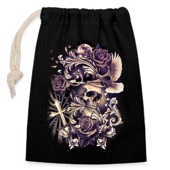 SKULL with Dove Cross Flowers Religious Tattoo Art - Closable cotton gift bag (14x20cm) - black - Front
