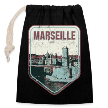 Retro-Abzeichen, Marseille Frankreich ist meine Heimatstadt - Verschließbarer Geschenkbeutel aus Baumwolle (14x20cm) - Schwarz - Vorne
