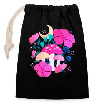 Mushrooms and Hibiscus Dreams Pink - Closable cotton gift bag (14x20cm) - black - Front