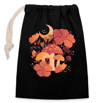 Fall Mushrooms and Hibiscus Floral Nights - Closable cotton gift bag (14x20cm) - black - Front