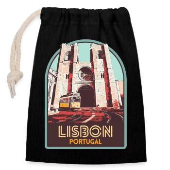 Lissabon, schöne Stadt Portugal Kathedrale Straßenbahn - Verschließbarer Geschenkbeutel aus Baumwolle (14x20cm) - Schwarz - Vorne