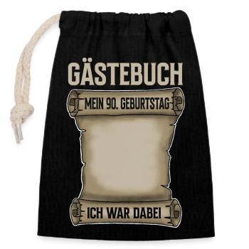 90. Geburtstag Gästebuch - Verschließbarer Geschenkbeutel aus Baumwolle (14x20cm) - Schwarz - Vorne