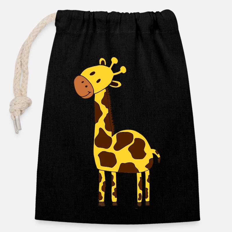 Girafe - Sac cadeau en coton avec cordon (14 x 20 cm) - noir