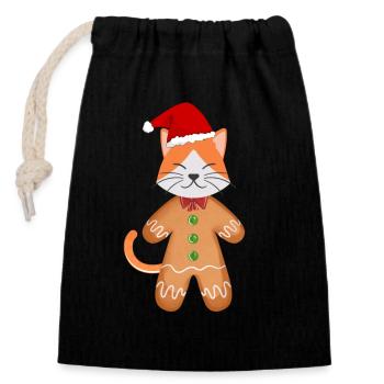 Gingerbread Cat - Closable cotton gift bag (14x20cm) - black - Front