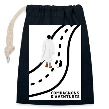 Le chat notre compagnon d'aventure - Sac cadeau en coton avec cordon (14 x 20 cm) - bleu marine - Devant