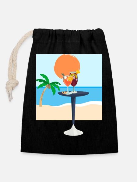 Summer - Closable cotton gift bag (14x20cm) - black