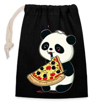 Cute Kawaii Panda Who Eats Pizza Anime Manga - Closable cotton gift bag (14x20cm) - black - Front