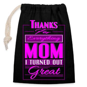 Drôle de conception de chemise. Merci maman.. - Sac cadeau en coton avec cordon (14 x 20 cm) - noir - Devant