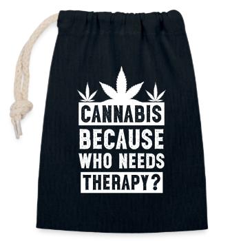 Cannabis Because who needs therapiy white - Closable cotton gift bag (14x20cm) - navy - Front