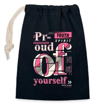 Proud of yourself - Sac cadeau en coton avec cordon (14 x 20 cm) - bleu marine - Devant