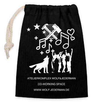 Atelierkomplex Wolf & Jederman Herbstkollektion - Verschließbarer Geschenkbeutel aus Baumwolle (14x20cm) - Schwarz - Vorne
