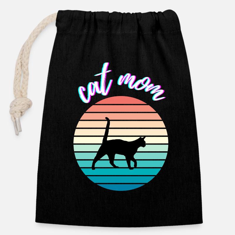Cat Mom - Closable cotton gift bag (14x20cm) - black