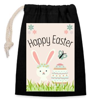 Happy Easter Bunny - Verschließbarer Geschenkbeutel aus Baumwolle (14x20cm) - Schwarz - Vorne