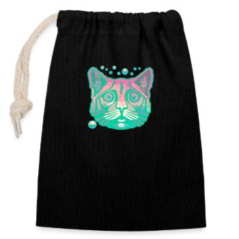 Spiritual Green Yoga Cat - Closable cotton gift bag (14x20cm) - black - Front