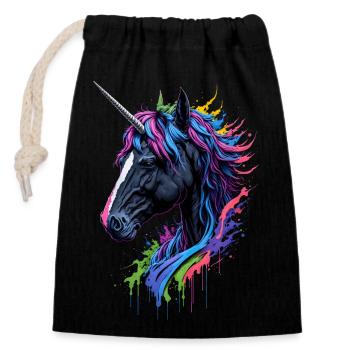 Licorne Rainbow Splash - Sac cadeau en coton avec cordon (14 x 20 cm) - noir - Devant