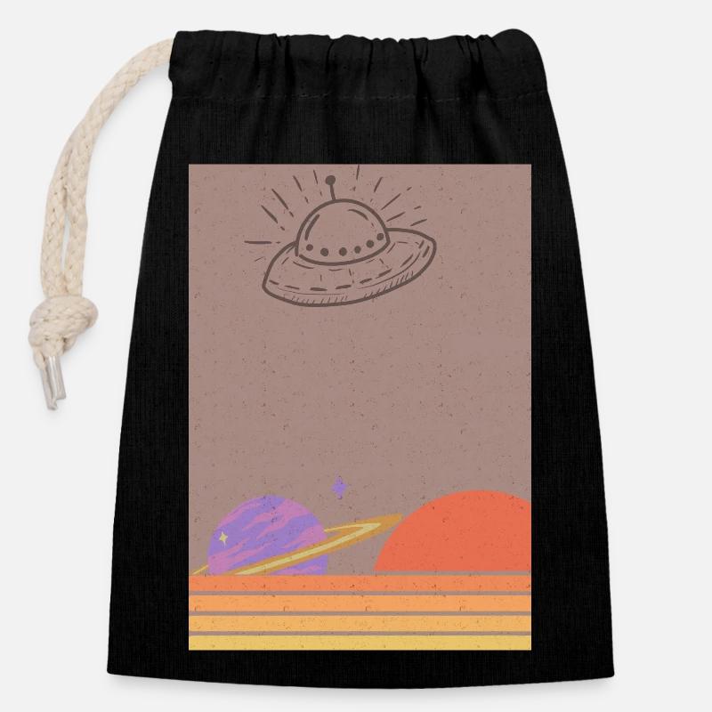 Rétro Sunshine - Sac cadeau en coton avec cordon (14 x 20 cm) - noir