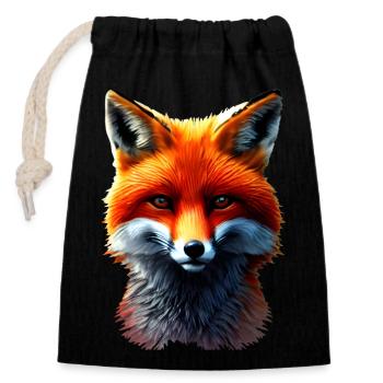 Tête de renard - Sac cadeau en coton avec cordon (14 x 20 cm) - noir - Devant