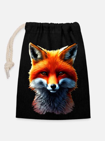 Tête de renard - Sac cadeau en coton avec cordon (14 x 20 cm) - noir