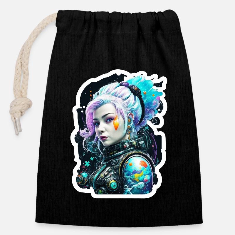 Astronaute de l’espace sirène princesse de glace - Sac cadeau en coton avec cordon (14 x 20 cm) - noir