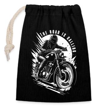 The road calls - Closable cotton gift bag (14x20cm) - black - Front