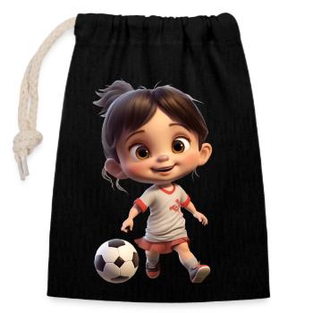 Fussballerin Mädchen - Verschließbarer Geschenkbeutel aus Baumwolle (14x20cm) - Schwarz - Vorne