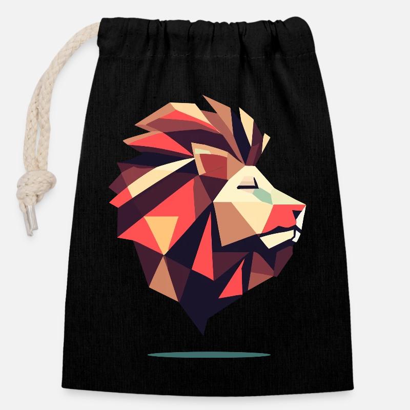 Lion géométrique sommet - Sac cadeau en coton avec cordon (14 x 20 cm) - noir